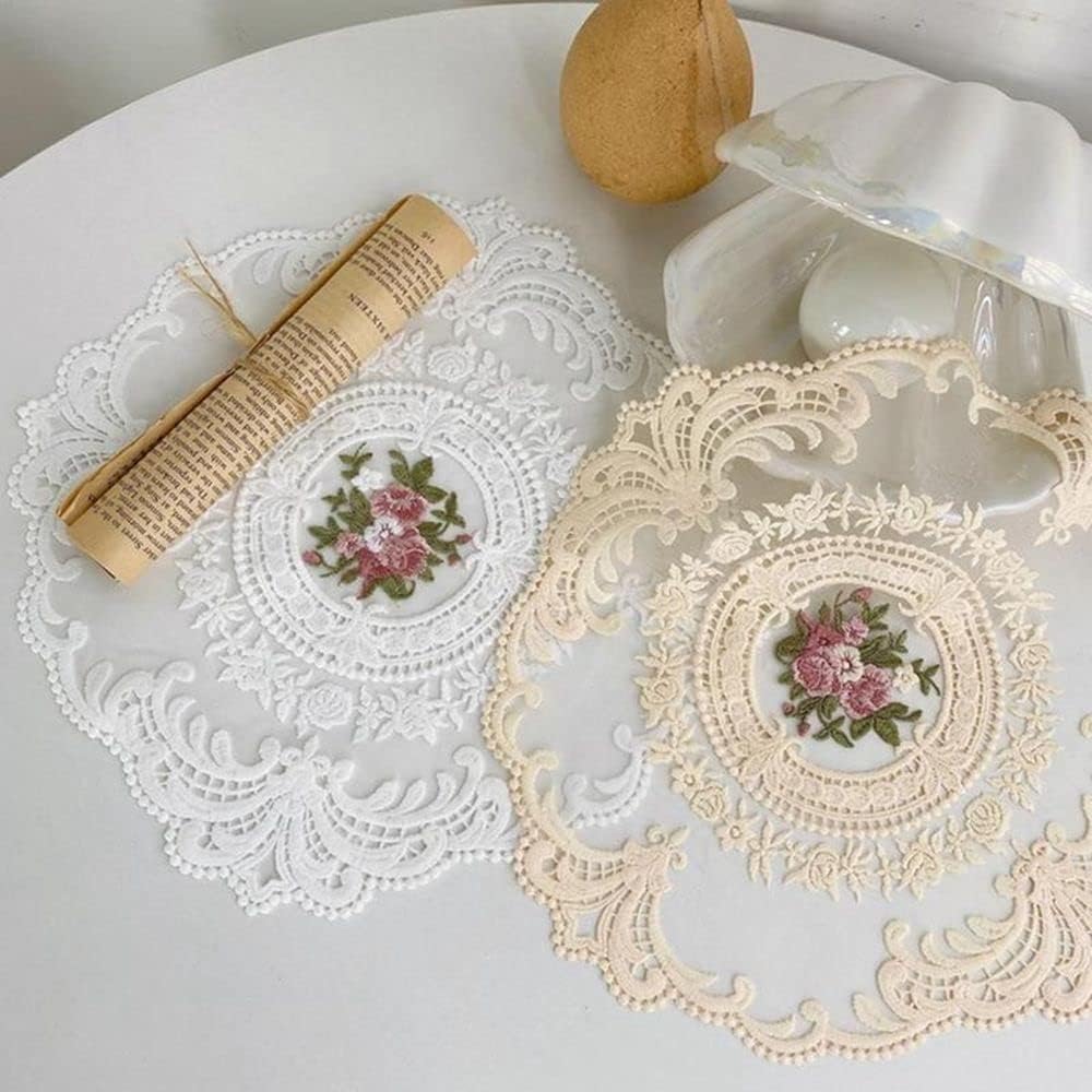28X28CM Runde vintage fransk blonde broderte spisebrikker For Hjem Bryllup Borddekorasjon