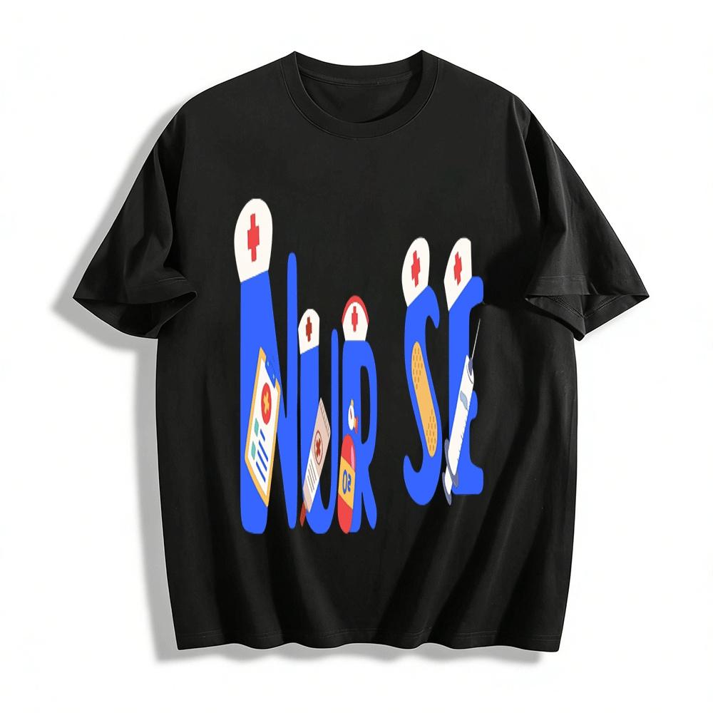 

Fun Nurse Themed Print Casual Top For Medical Workers Pure cotton T-shirt XXS
