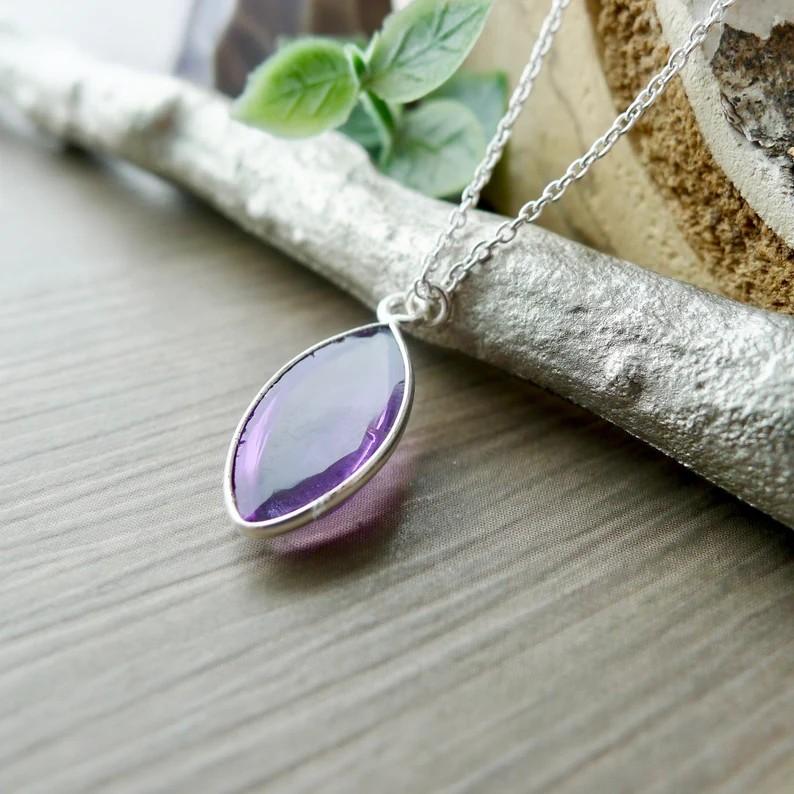 Amethyst Gemstone Solid 925 Sterling Silver 18 Inch Chain Handmade Designer Women Necklace