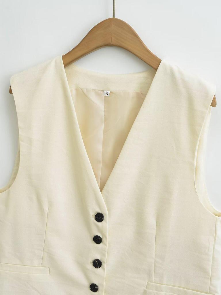 ZARZ Women's European & American Style Linen Vest and Casual Shorts Set