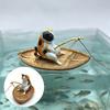 1Pc Creative Cat Fishing Boat Aquarium Ornament Premium Resin Marine Theme Durable Fish Tank Landscape Decor Aquarium Ornament