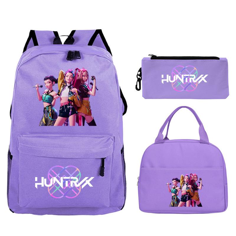 Demon Hunters Printed Children's Backpack Three-piece Campus Fashion Primary and Secondary School Students Large Capacity School Bag