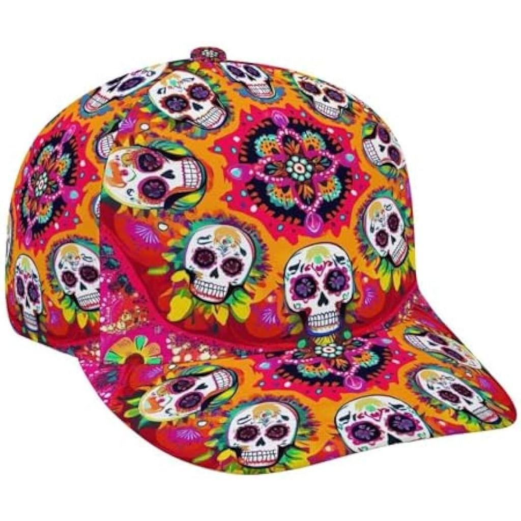 Zucker Totenkopf Buntes Blumenmuster Sonnenhut Herren Damen Verstellbare Druckknöpfe Baseballkappe Dad Cap zum Angeln Tennis Outdoor
