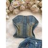 American Retro Denim Tube Top Bootcut Pants Beaded