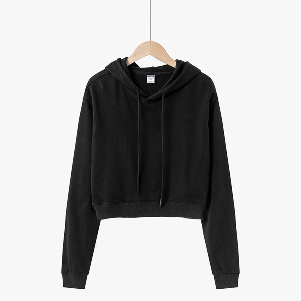 Women's Sweatshirt Fashion Cropped Hoodie Top Casual Short Solid Color Pullover