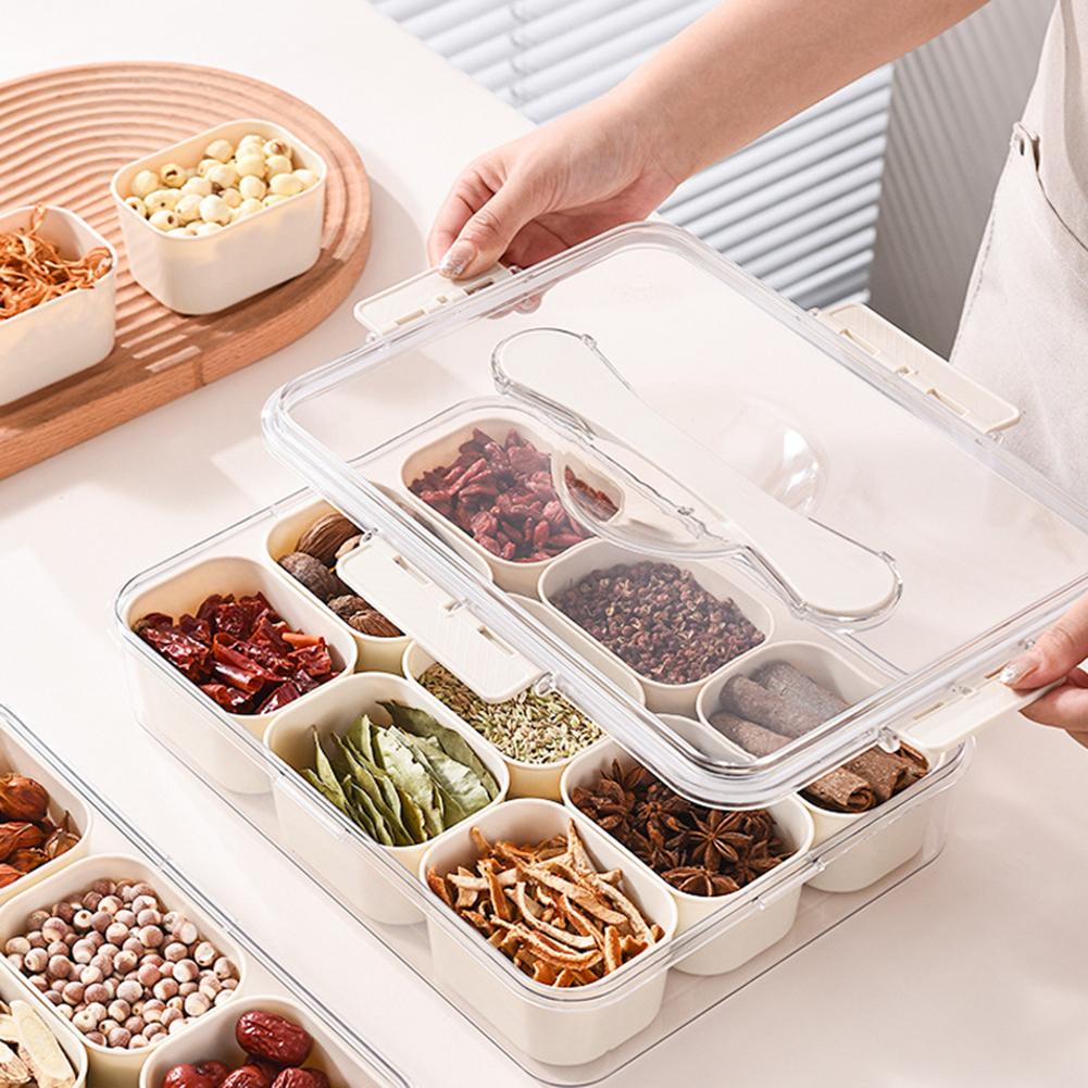 Snackbox-Behälter mit Deckel & Griff Gewürzaufbewahrungsbox Multifunktionale tragbare Snackbox für Süßigkeiten, Gemüse, Nüsse, Fruchtaufbewahrung