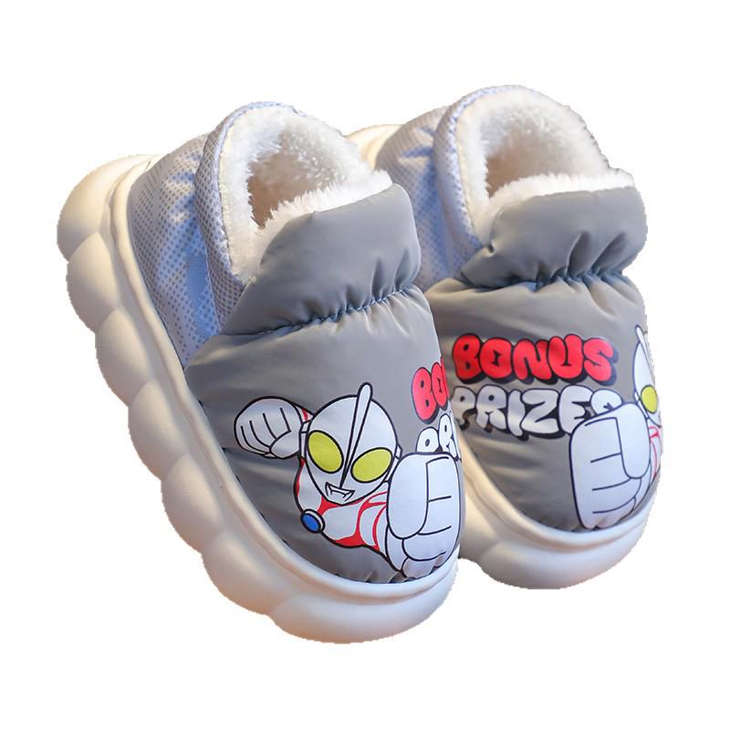 Ultraman Winter Kids' Waterproof Cotton Shoes, Cartoon Design for Indoor/Outdoor Wear, Warm Heel-Covered Style for Boys and Girls.
