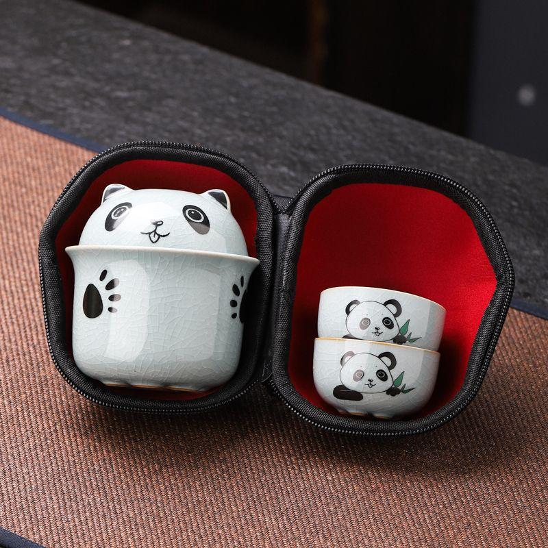 Creative Panda Ceramic Tea Set, Vintage Style 1 Teapot, 2 Tea Cups, Ceramic, Outdoor, Car-Mountable, Tea Infuser, TeaCup