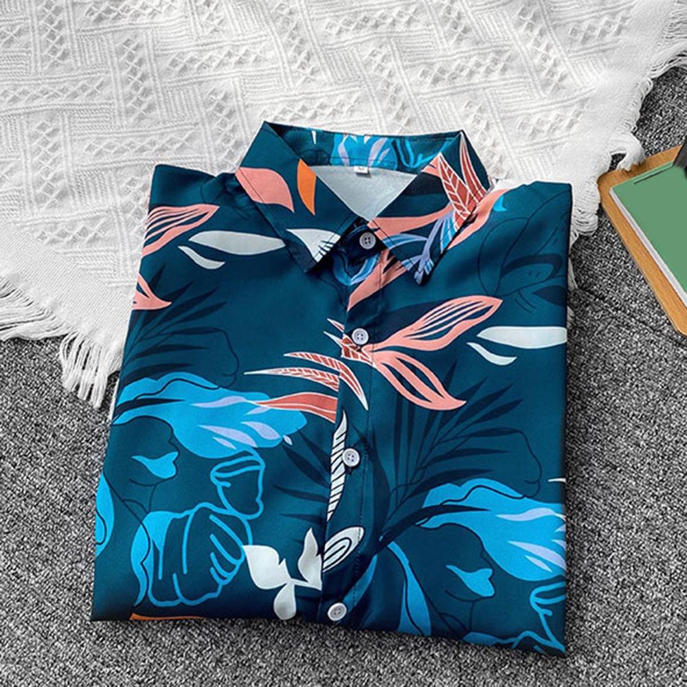 Hawaiian Men's Shirt 3D Printed Collar Loose Casual Fresh Shirt Button Top Suitable for Beach Vacation and Walking