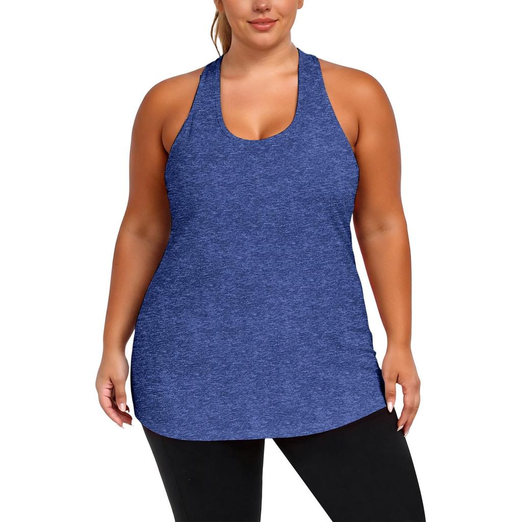 Plus Size Women's Fashion Casual Tank Top Irregular Cross Back Sleeveless Athletic Yoga Shirt Lightweight Stretchy Fabric Activewear