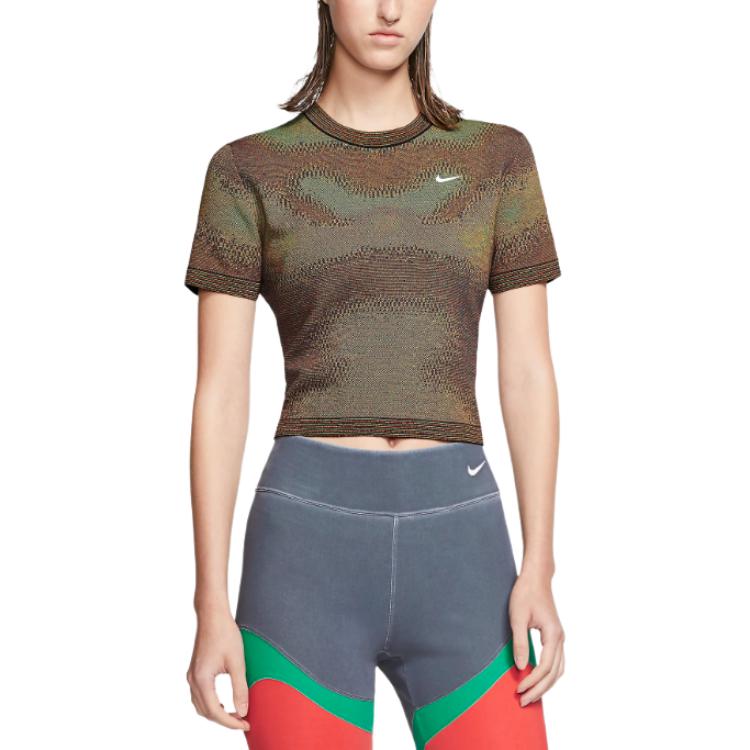 

Nike Short Sleeve Round Neck Logo Pattern Crop T-Shirt Women T-Shirts Black CT4590-010 L