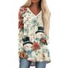 Ladies' Fashionable Casual Christmas Printed T-shirt Long Sleeved V-neck Mid Length Top