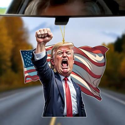 New 2D Cartoon Trump Necklace Pendant Acrylic Flat Car Interior Rearview Mirror Decoration Home Pendant