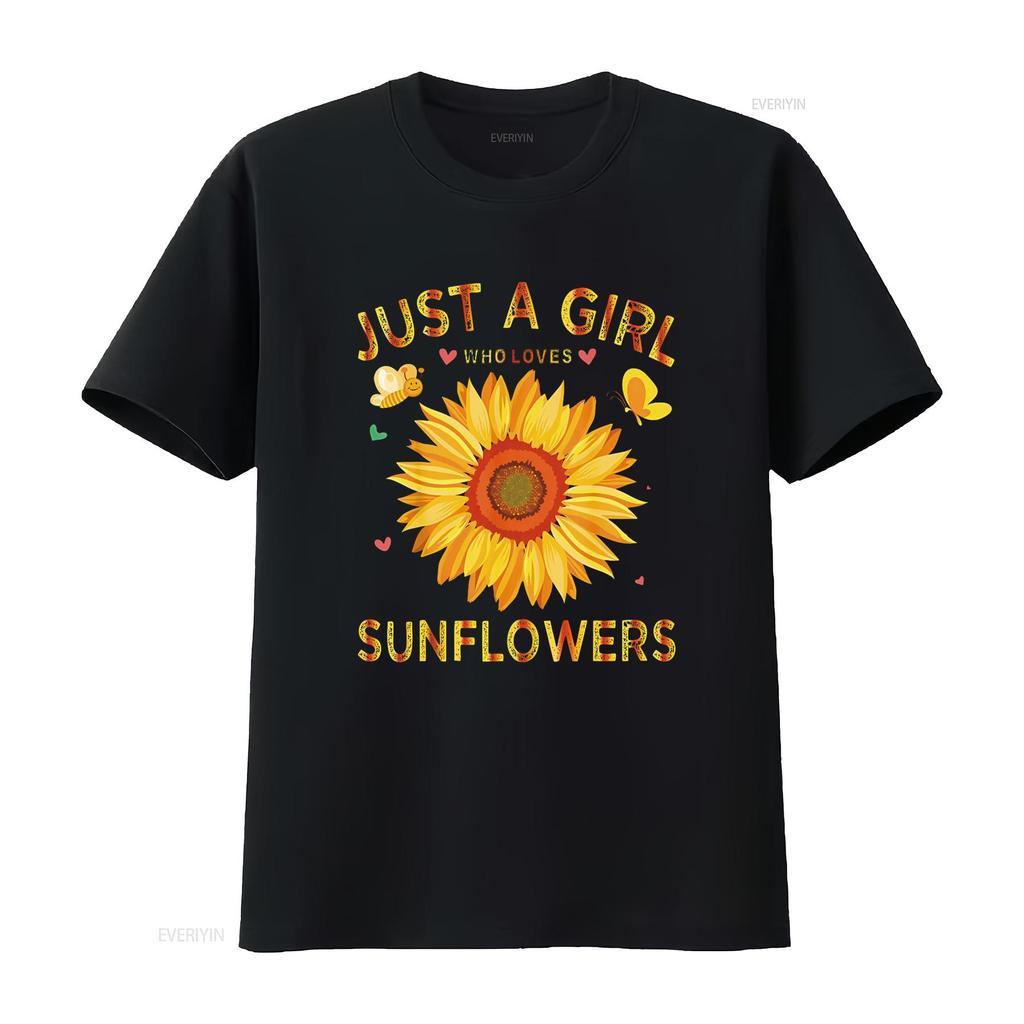 Fashion Sunflower T Shirt For Women Crewneck Just A Girl Who Loves Sunflowers Black vintage Washed Breathable Unisex