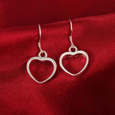 925 Srebro Sterling Hollow Heart-kształtne kolczyki Piercing Modna biżuteria ślubna