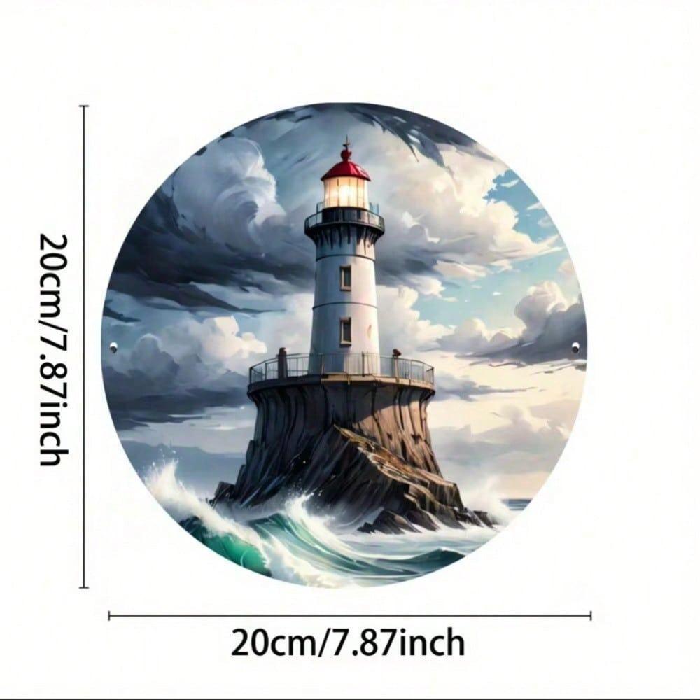 Lighthouse Metal Wall Art Round 7.8 Inch HD Print Coastal Home Decor Living Room Bedroom Bathroom Kitchen