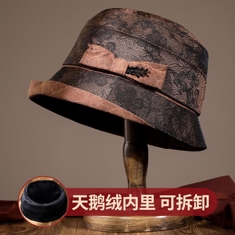 Autumn and winter middle-aged top hat removable inner fragrant cloud yarn winter women's hat warm and velvet fashion basin hat