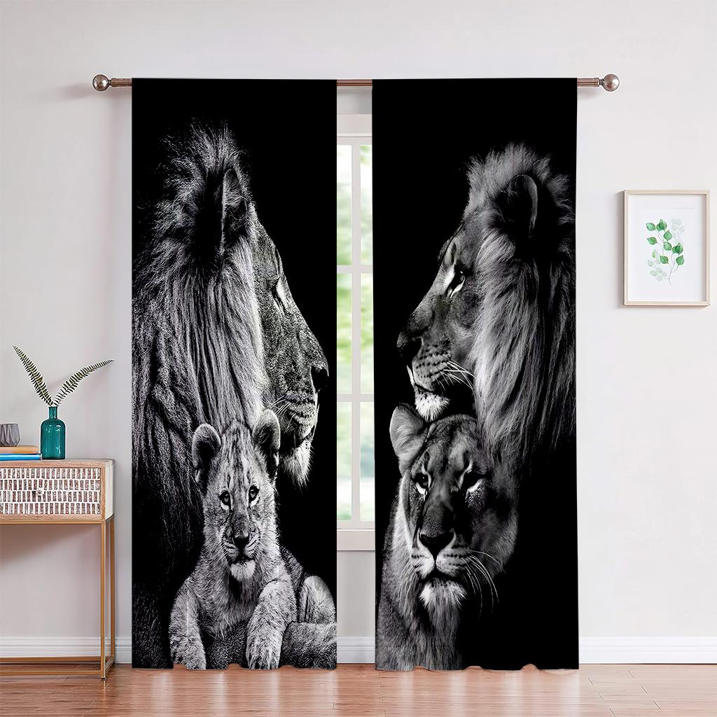 3D Animal Lion King Curtains, Children's Favorite Tiger Curtains, Bedroom Decor, 2 Panels, Home Decor