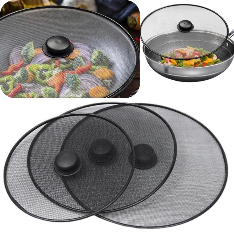 3pcs Kitchen Tool Fine Mesh Splash Guard Cover Lid with Handle Splatter Screen Anti Grease Frying Pan Oil Splash Guard Gadget