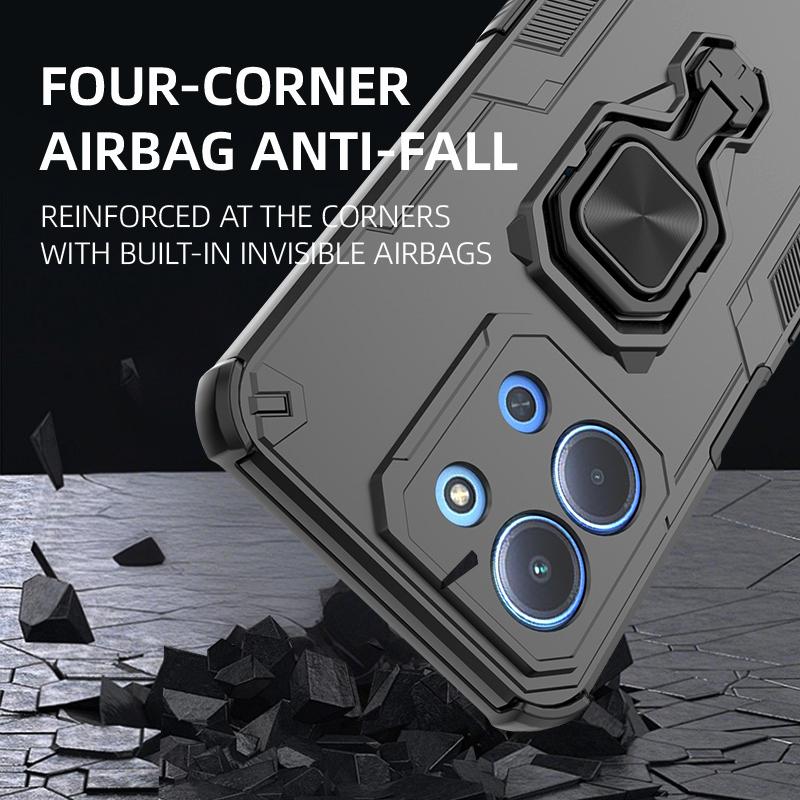 KEYSION Shockproof Armor Case for Redmi 15C 171mm 173mm Silicone+PC Upright Metal Live Ring Stand Phone Cover for Xiaomi POCO C85