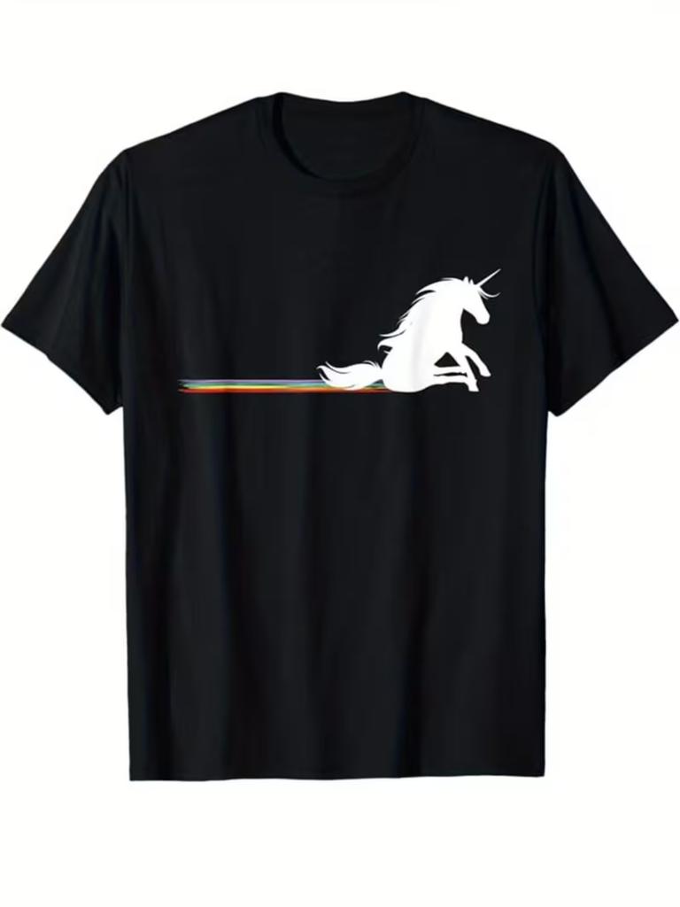 Men'S Unicorn Print T-Shirt - a Casual Short-Sleeve Round-Neck Shirt Featuring Unicorn And Tail Designs, Made from Soft