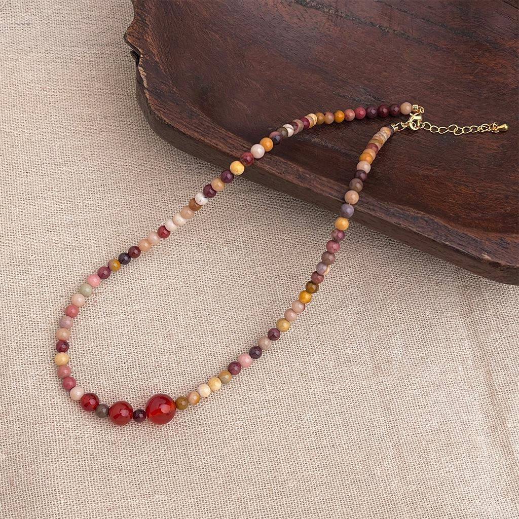 

Красное ожерелье из натурального камня, цепочка для свитера в винтажном стиле