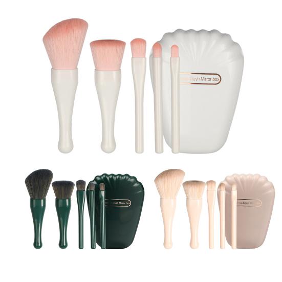 5Pcs Cosmetic Brushes Lint-free Professional with Mirror Practical Concealer Blush Loose Powder for Daily Use