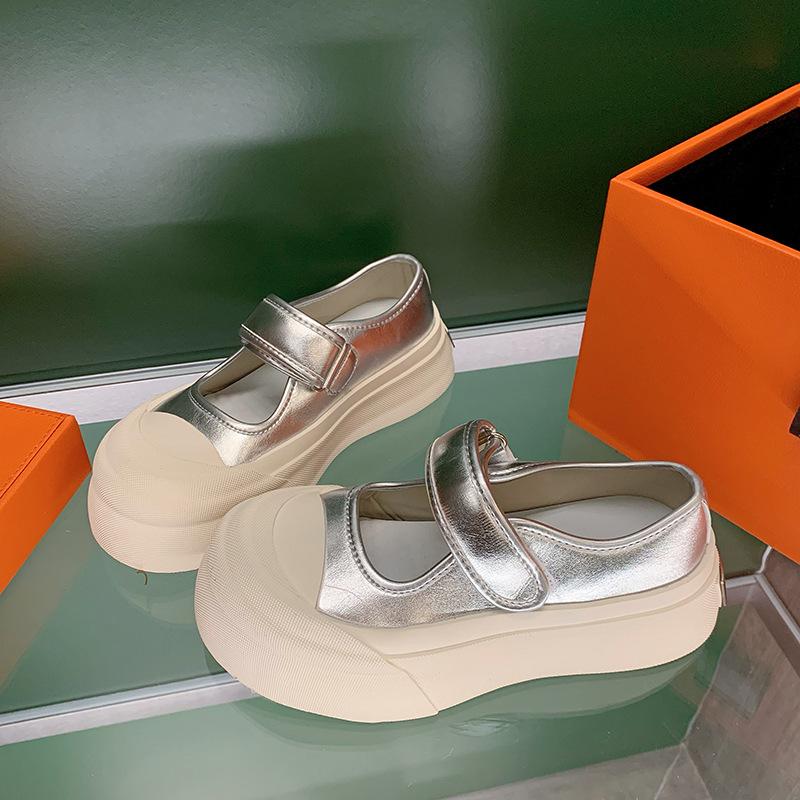 Xiaoxiangfeng Mary Jane's New Summer Velcro White Platform Shoes