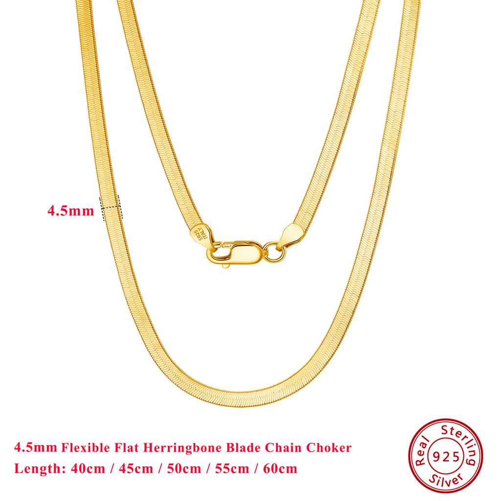 Effie Queen 925 Sterling Silver 3mm 4.5mm Flat Herringbone Snake Chain Necklaces 40-60cm Unisex Snake Chain Daily Jewelry SC35