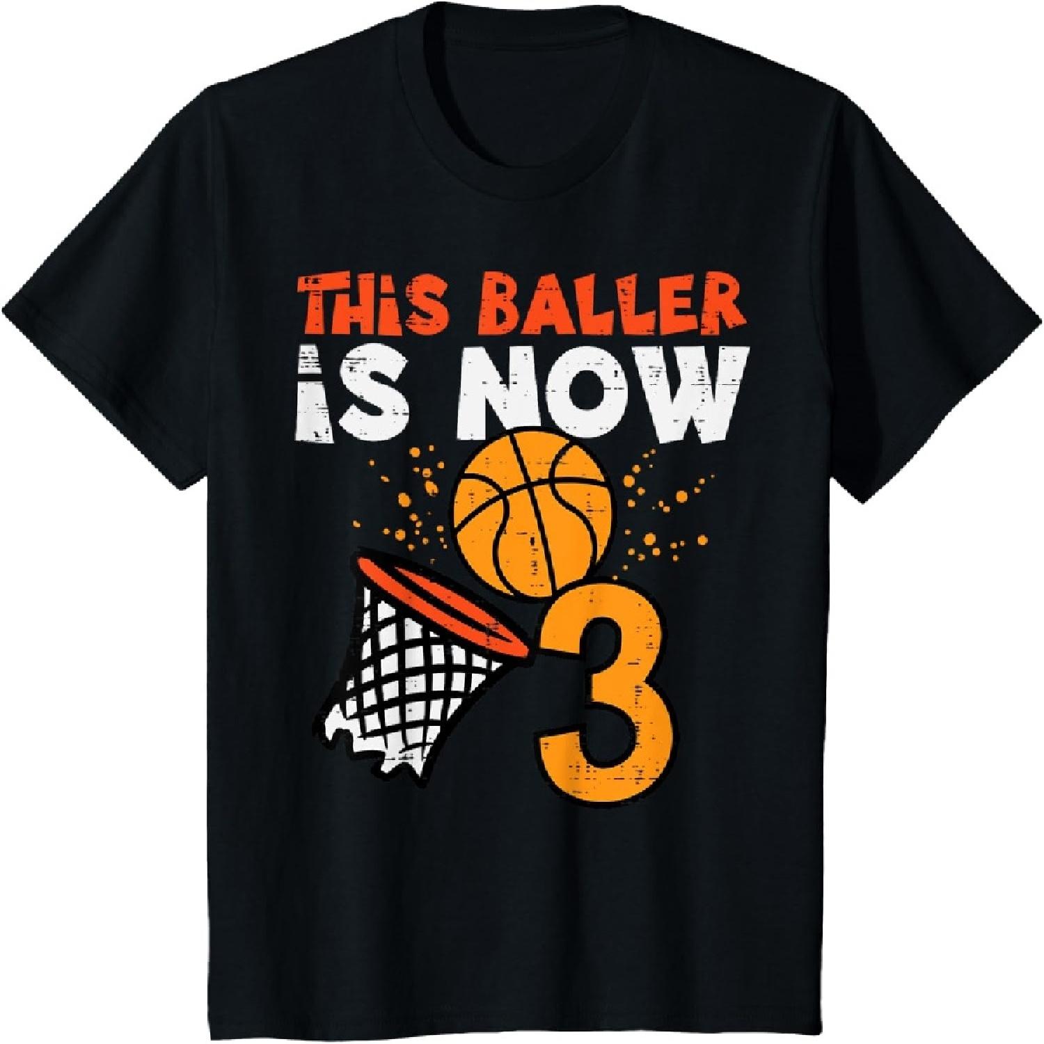 Kids This Baller Is Now 3 Basketball 3rd Birthday Bday Boys Kids T-Shirt S