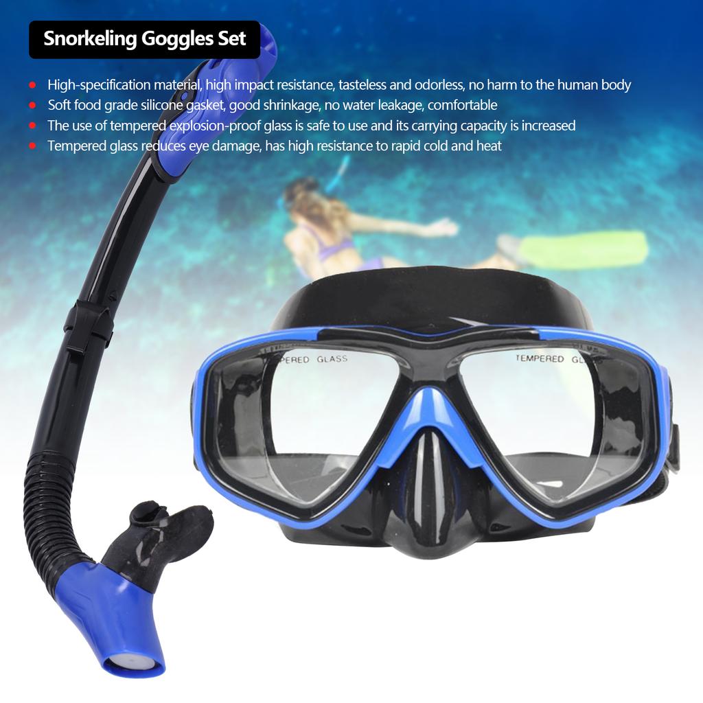 Snorkeling AntiFog Goggles Set Diving Glasses with Full Dry Snorkel for Kids Adults(Blue GogglesSnorkel )