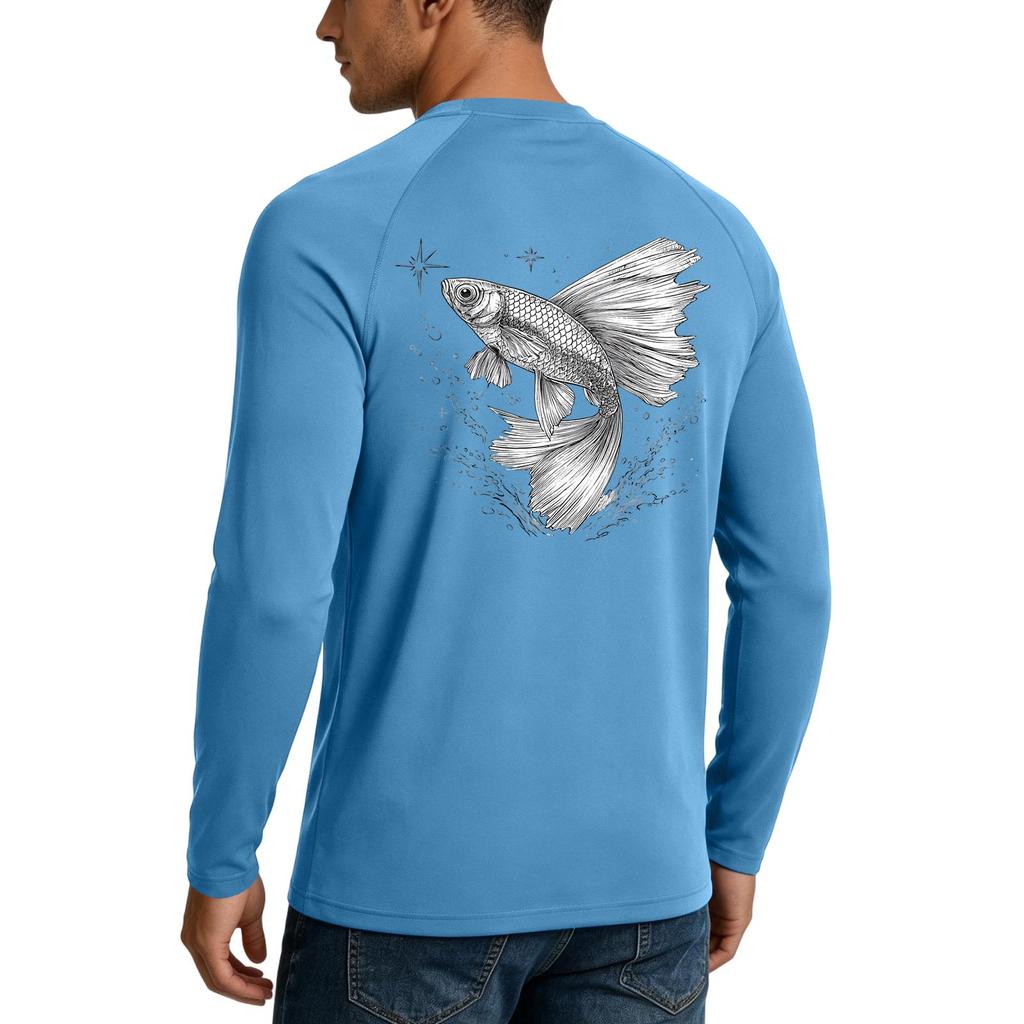 Men's UPF50+ Sun Protection Shirt Long Sleeve Lightweight Stretch Outdoor Fishing Sports Top Quick Dry Breathable Fabric