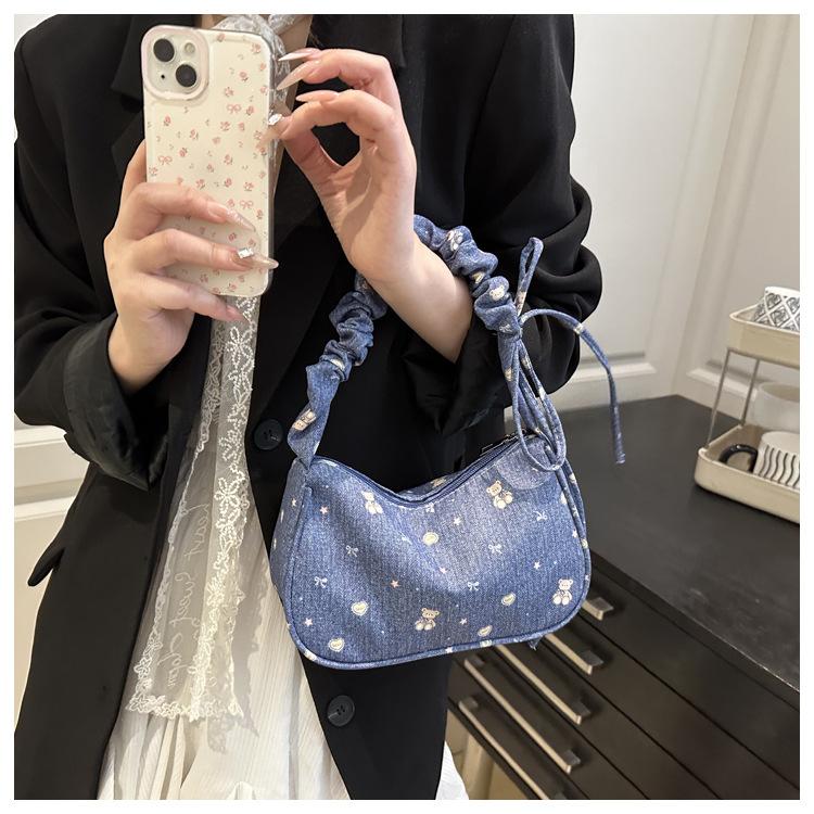 Sweet Japanese Style Cotton Crescent Bag Fashionable Women's Shoulder Handbag Casual Tote KTB