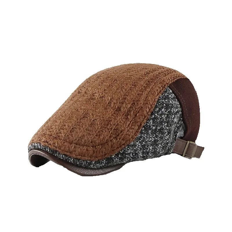 Men's Knitted Patchwork Newsboy Hat Warm Beret Cabbie Ivy Cap Adjustable Buckle Gatsby Style Casual Fashion Accessory