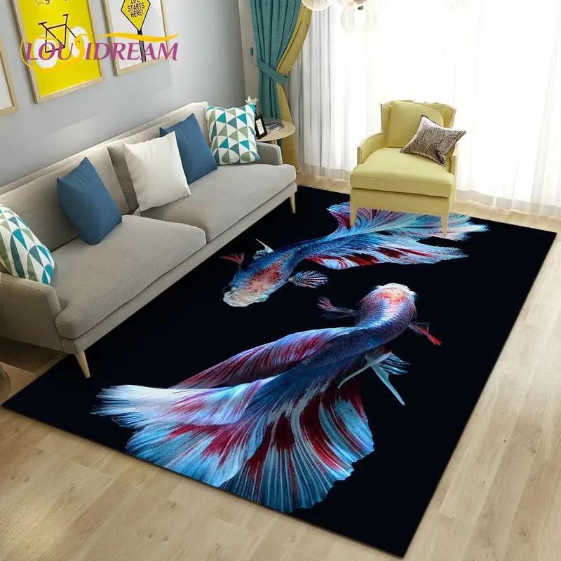 3D Fish Golden Arowana Betta Fish Area Rug,Carpet Rug for Living Room Bedroom Sofa Doormat Decor,Kid Play Non-slip Floor Mat