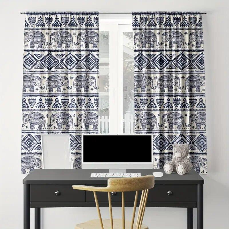 Bohemian Elephant Pattern Printed Curtains   Christmas Decorations   Bedroom and Living Room   Home Decoration   Room Decoration