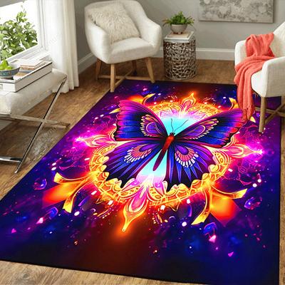 1 Stück Lila Schmetterlings-Print Design Teppich - Weich, Rutschfest und Langlebig Gaming-Raum Dekor für Schlafzimmer