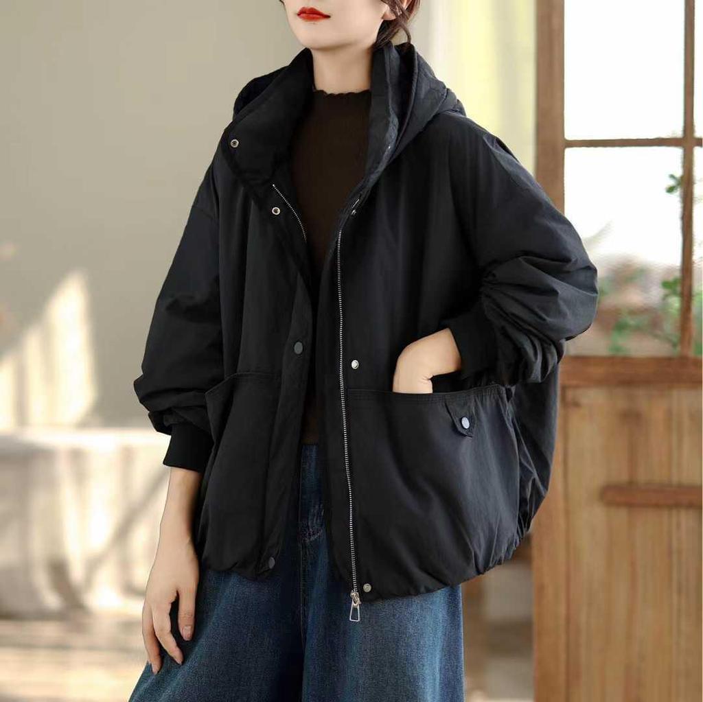 Women's 2025 Winter Korean Style Retro Cotton Jacket with Hood