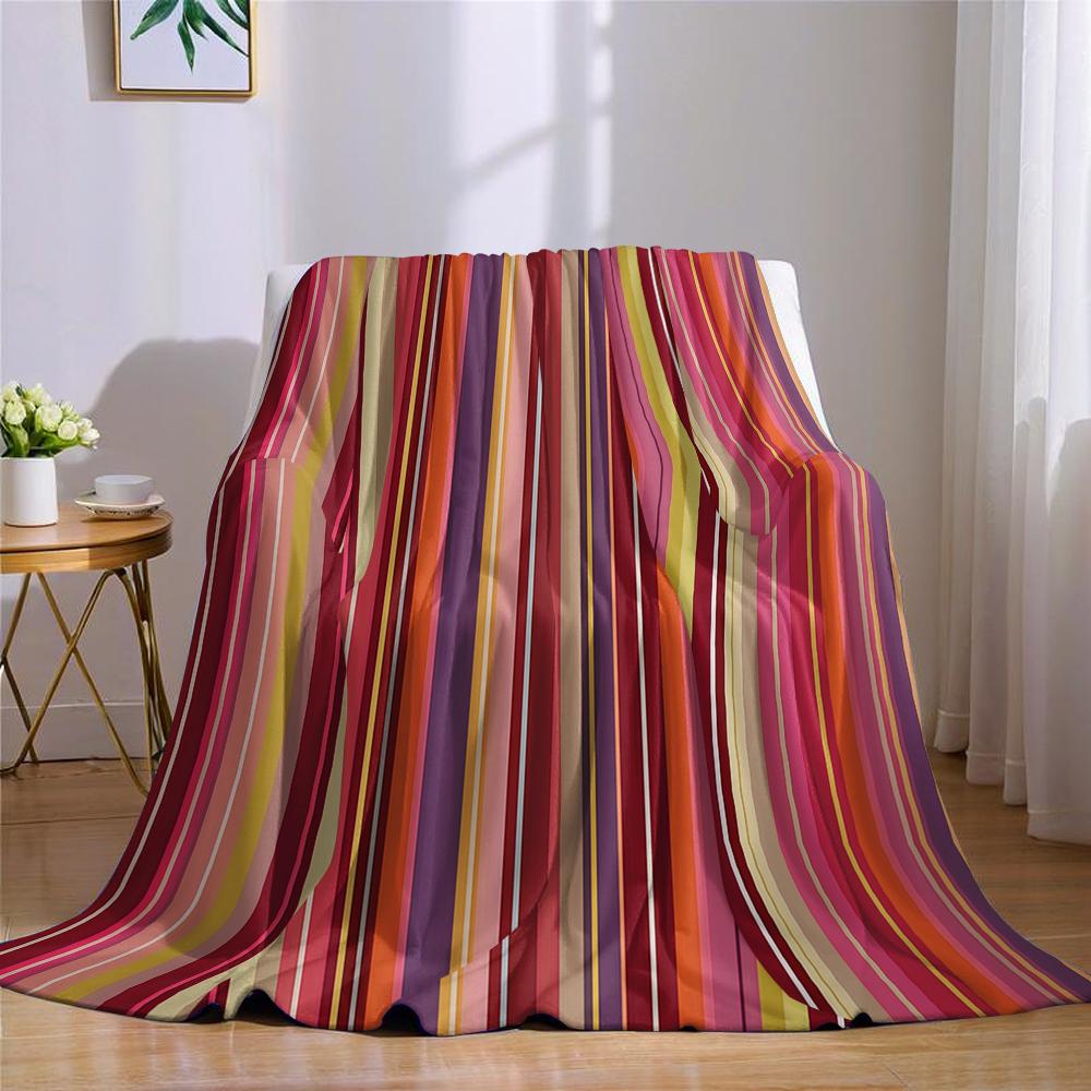 Coral Striped Mosaic Flannel Blanket Warm Soft Halloween Christmas Couch Warm Cozy Decorative Decor Gift for All Season