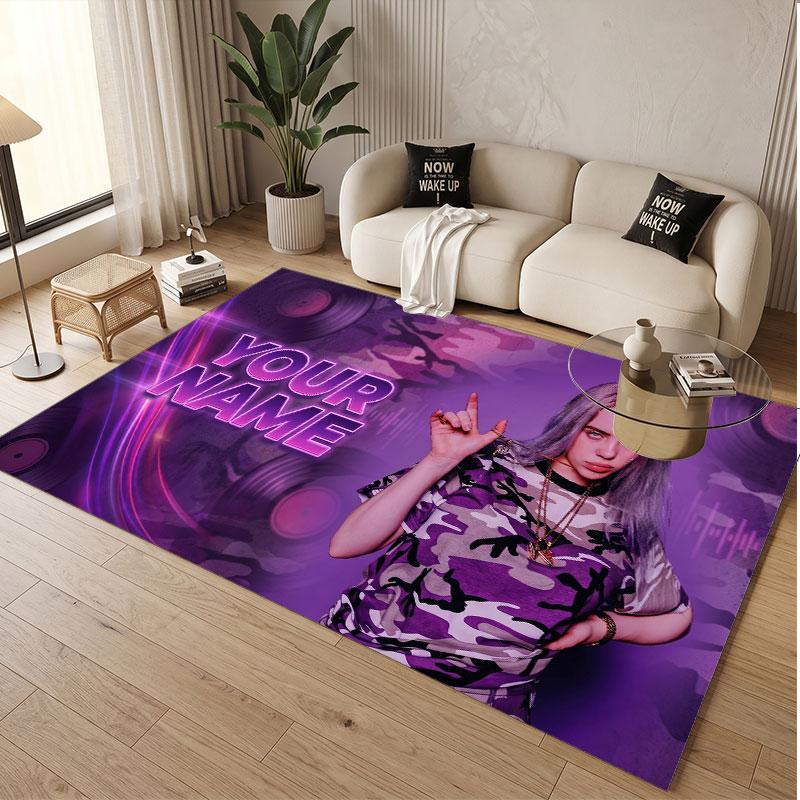 Custom Rug Billie Eilish Pattern Print Name Text Soft Non‑Slip Floor Carpet for Home Indoor Decoration