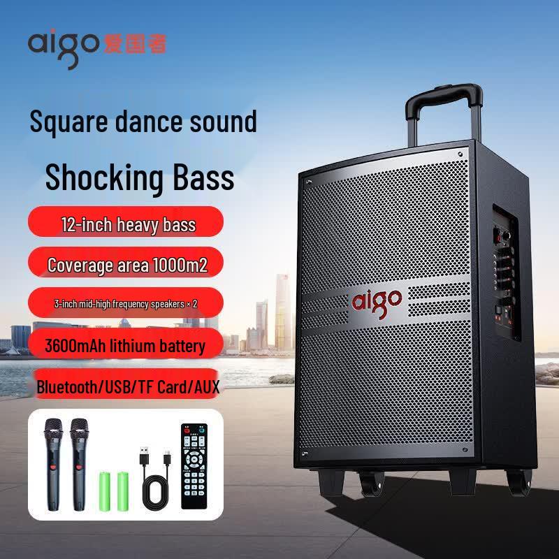 Aigo S312 12-inch Portable Bluetooth Trolley Speaker with Dual Microphones (CN Version)