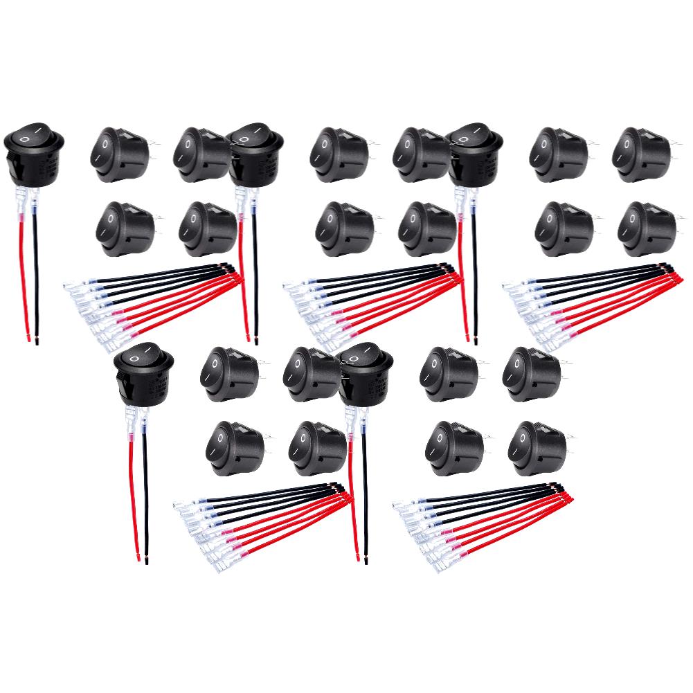 50-5pcs Car ON/OFF Round Rocker Switch with Cable Group Automotive RV Boats ON Off 20mm DC12V-24V Toggle Switch