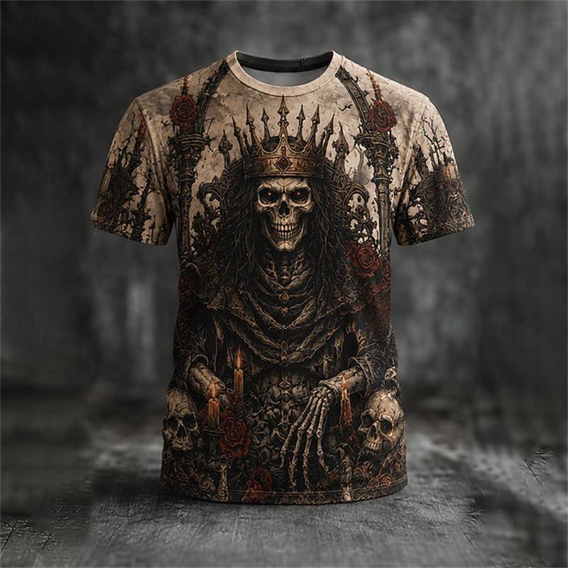 Summer Men's Skull 3D Printed Crew Neck T-Shirt Halloween Dress Up