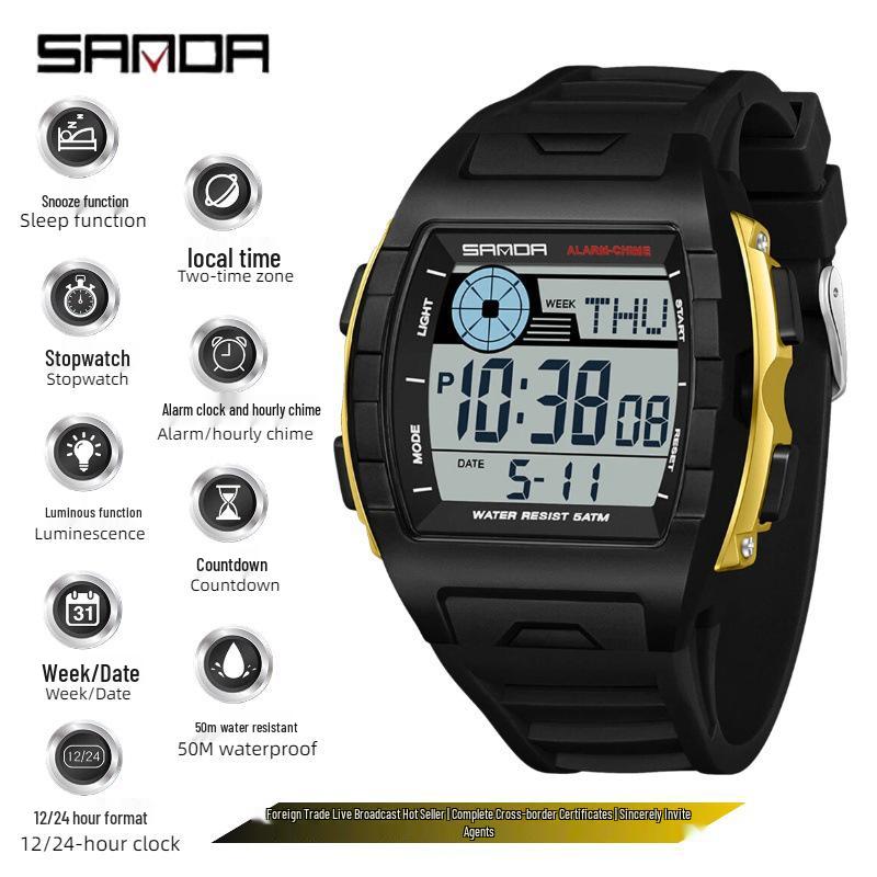 Sanda Multifunctional Men s Dual Display Three Time Zone Night Glow Watch