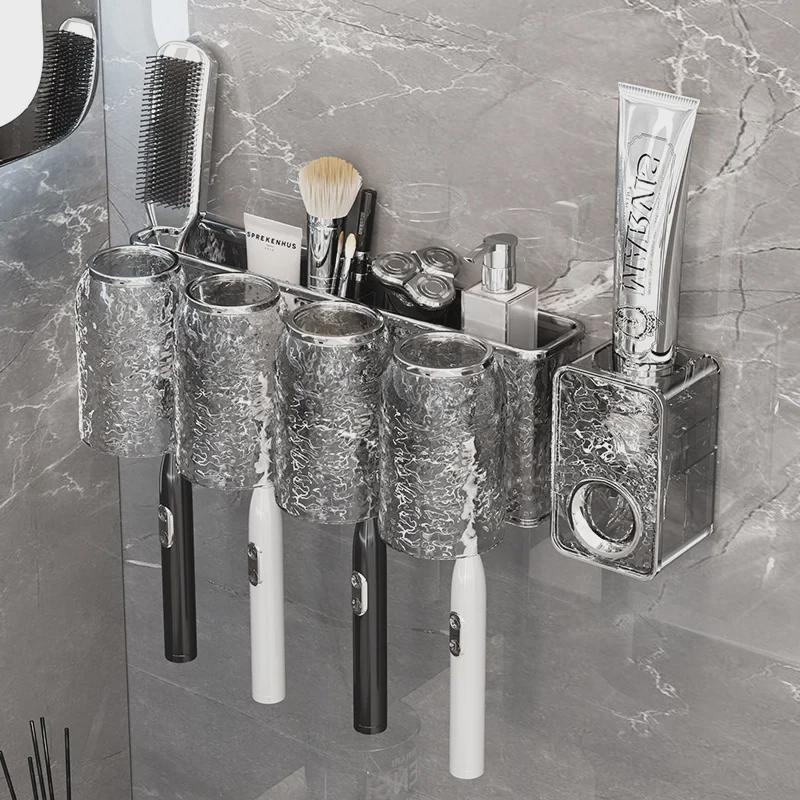 Sada zubního kartáčku a ústní vody k montáži na zeď: Držák na elektrické zubní kartáčky s kelímkem