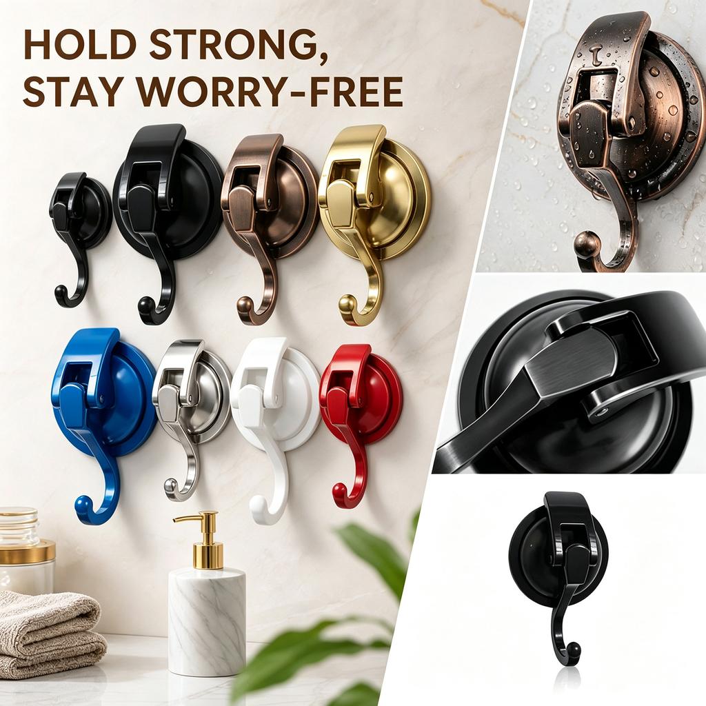 Strong Suction Cup Hooks for Bathroom Shower Kitchen, No Drill Vacuum Wall Hooks, Removable and No