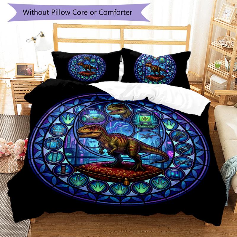 Glass Dinosaur Fantasy Pattern Bedding,Quilt Set Quilt Cover Pillowcase Home Birthday Gift (1 * Duvet Cover + 2 * Pillowcase, Without Core)