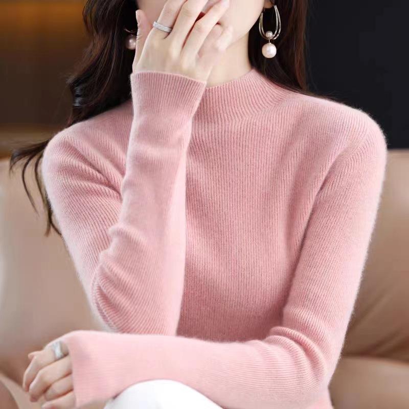 Cashmere Sweater Women's Half High Neck Base Sweater Autumn and Winter Slim Fit Knit Inner Top Solid Color Thickened