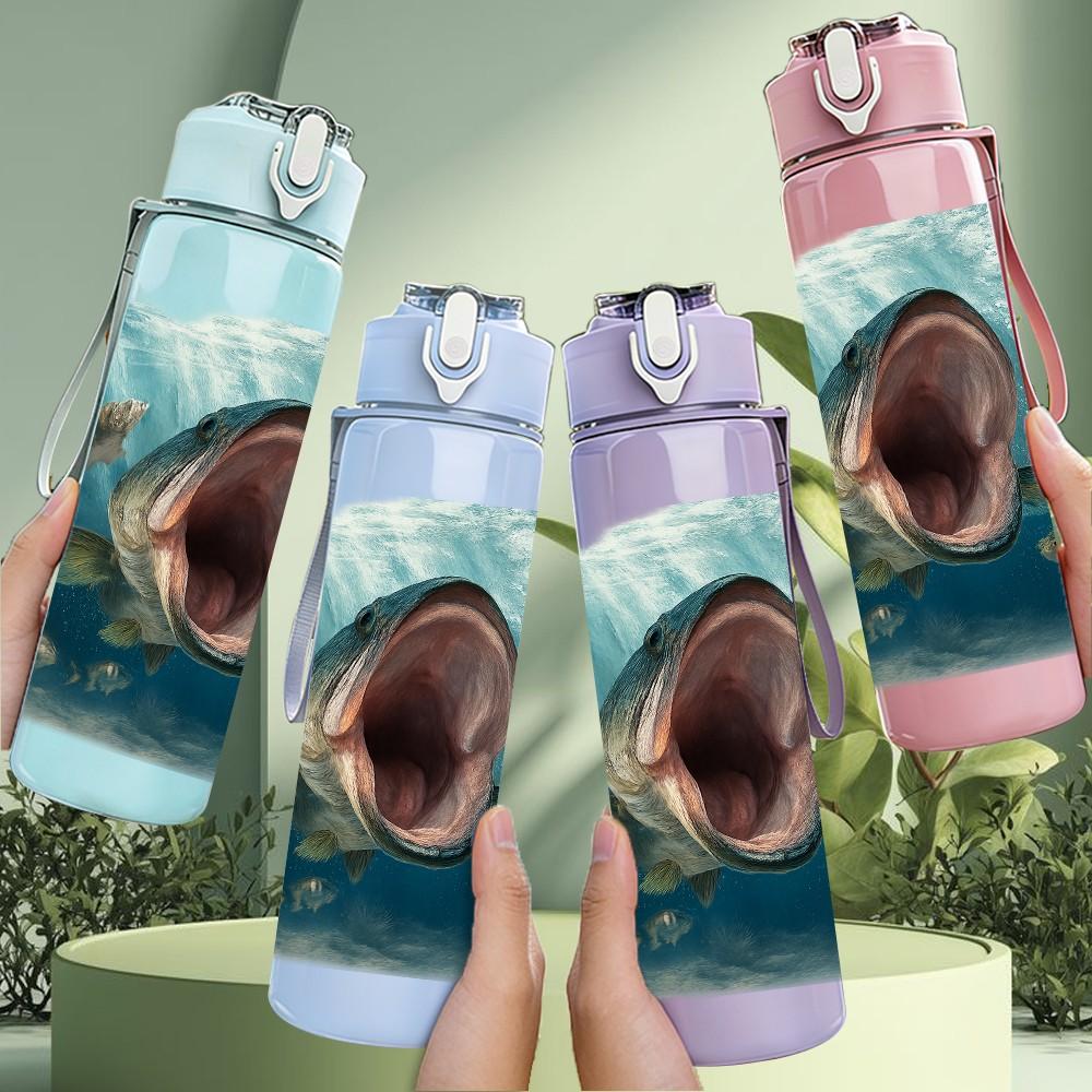 1PC Shark Open Mouth Ocean Scene 750ml Color Plastic Sports Water Bottle Leakproof Flip Straw Lid For Sports Office Home Use