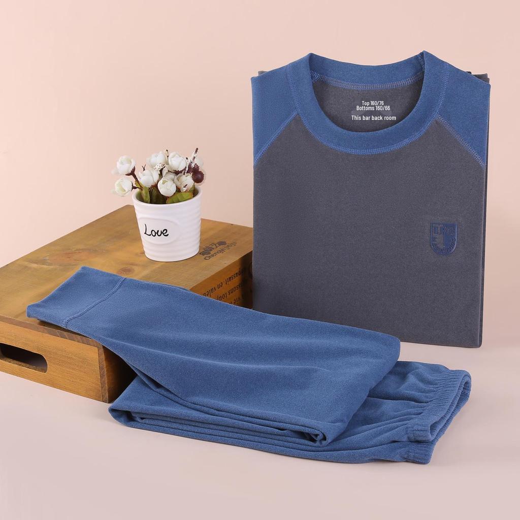 Cozy Kids' Patchwork Thermal Set: Antibacterial Boys' & Girls' Underwear and Pajamas for Autumn & Winter